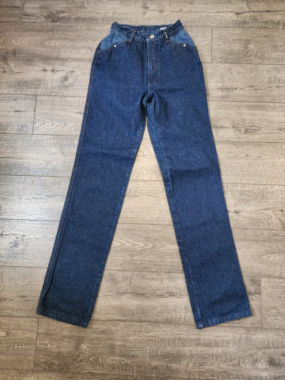 Vintage Rocky Mountain Womens Jeans High-Rise Blue Denim Floral V-Back Size 25/1 - Picture 3 of 12